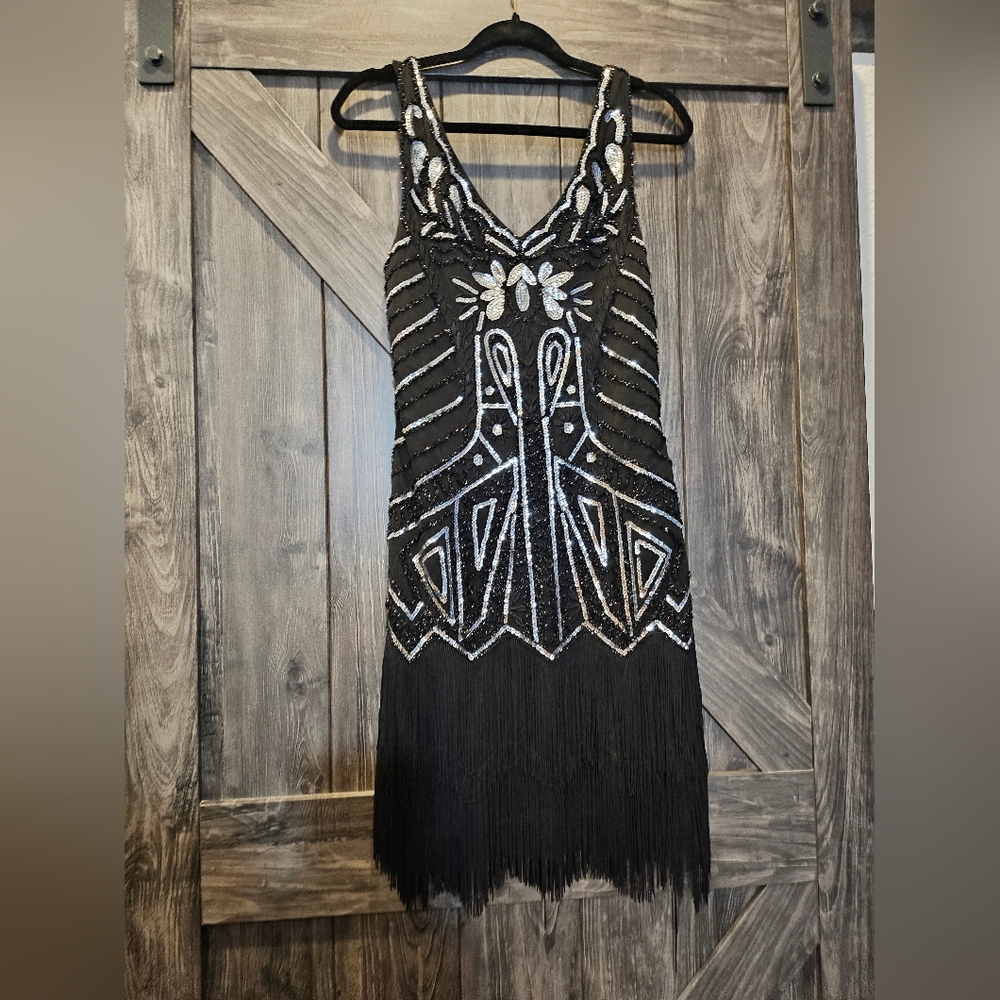 Elegant Black and Silver Embellished Mini Dress